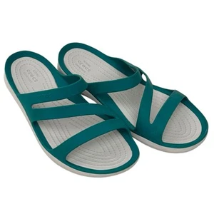Crocs Swiftwater türkisfarbene Damen-Flip-Flops Größe 7 gebraucht, in einwandfreiem Zustand - Bild 1 von 11