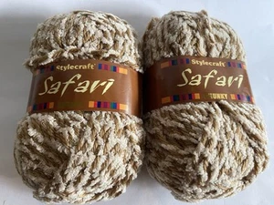 Lot Of 3 Skeins Stylecraft Safari Chunky Yarn 5219 Lioness Brown Beige Stripe - Picture 1 of 5
