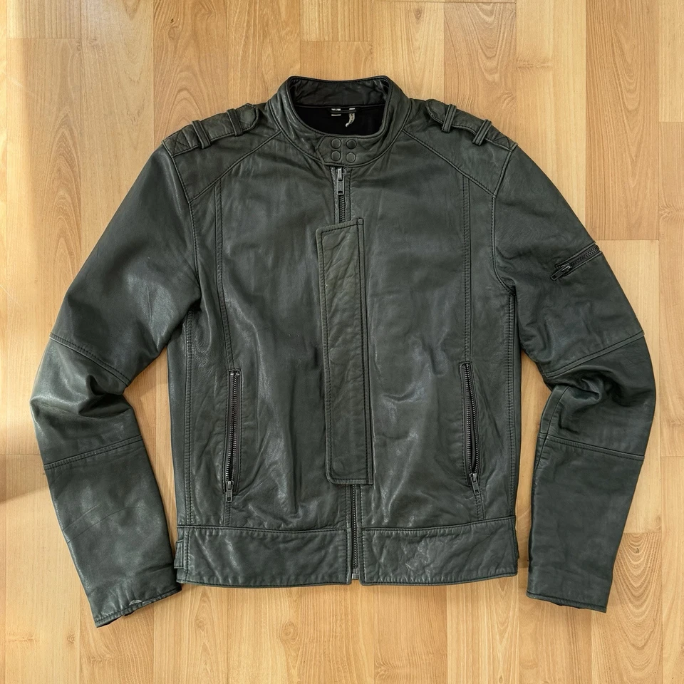Chaqueta de Cuero de Piel de Cordero Verde Desteñida Juicy Couture Militar Moto S De Colección Rara Foto 1 de 4