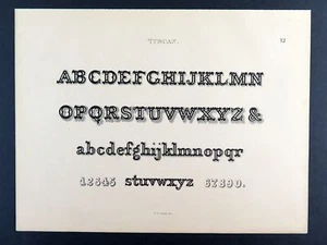 Tuscan - 1877 Frederick S. Copley vintage calligraphy alphabet print - Picture 1 of 3