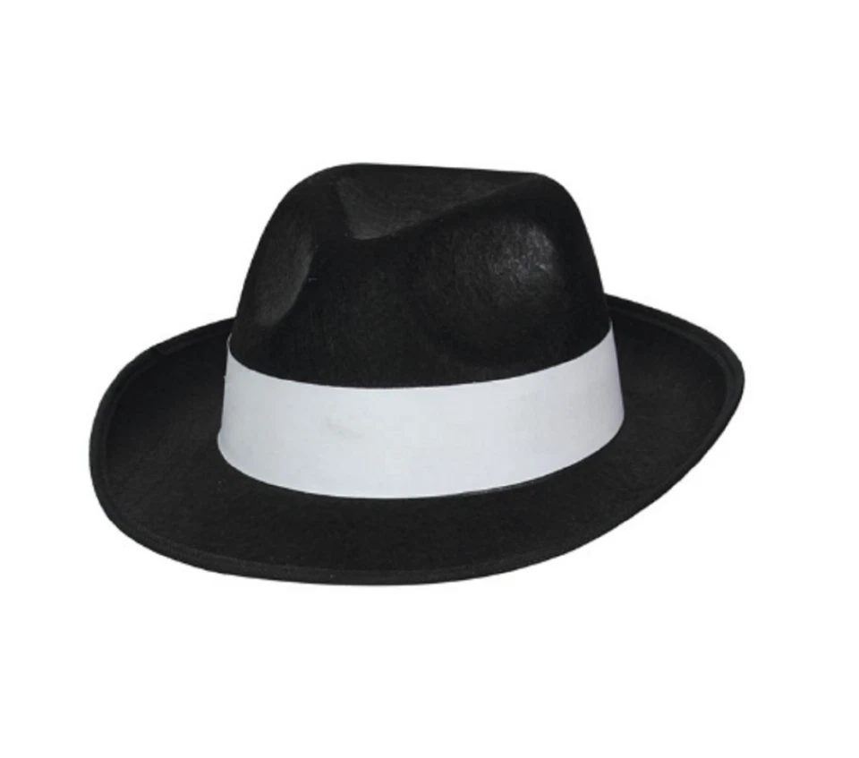 Negro Blanco Sombrero Gángster Locura Trilby Fedora Al Capone Adulto Vestido Elegante Mafia Foto 1 de 1