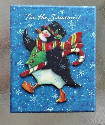 Christmas Susan Winget Topcoat & Hat Penguin Candy Cane Gift/Storage Lidded Box - Image 1 of 4