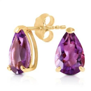 Pendientes de tachuelas de piedras preciosas de corte pera de amatista genuino en oro amarillo de 14 K - Imagen 1 de 3