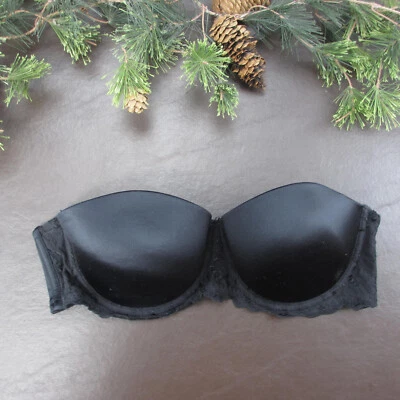 Sujetador Wonderbra 36C negro sin tirantes acolchado con aros cierre ajustable trasero Foto 1 de 4