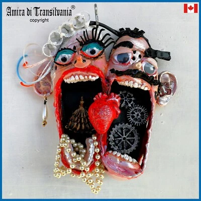 art assemblage sculpture mixed media painting portrait woman men modern original - Image 1 of 4