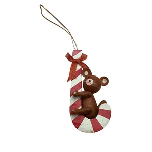 Nurseryman's Candy Cane Bear Christmas Ornament Red White Wood Vintage - Picture 1 of 4