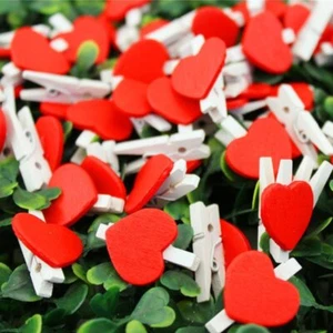 50x Mini Wooden Pegs Romantic Red White Love Heart Wood Clip Clothes Pegs Crafts - Picture 1 of 4