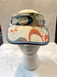 Vintage Coach OPTIC LOGO BLUE LEATHER TRIM VISOR FRB5 - Picture 1 of 8