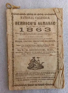 ANTIQUE NATIONAL CALENDAR HERRICK'S ALMANAC 1863 QUACK MEDICINE ADV. CIVIL WAR - Picture 1 of 4