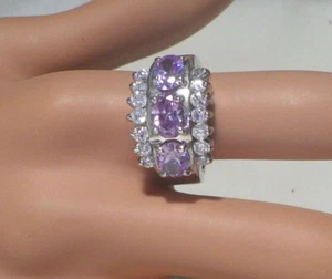 STERLING SILVER RING WITH PURPLE IOLITE STONES W, CLEAR CZ SIZE 8 - Picture 1 of 3