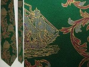 NEW CHARLESTON CLIPPER SHIP BOAT TROPICAL GREEN MAROON ALL SILK NECKTIE NECK TIE - Bild 1 von 4