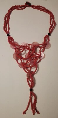 COLLIER MULTI RANGS  PERLES EN VERRE COULEUR CORAIL ORANGE #L# M150 - Photo 1/4