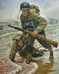 36"Home wall Decor Handmade oil painting on canvas-Soldiers landing on the beach