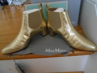 MAX MARA  SIZE 36.5 IT "Max-H-Salice" Gold Metallic Quilted Ankle Booties Boots - Image 1 of 4