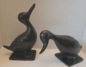 Vintage 1950 Virginia Metalcrafters 12" Cast Iron Duck Statue Pair Naughty/Nice - Picture 1 of 13