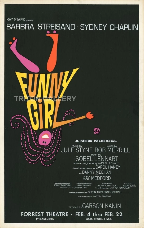 TRITON offers Quality REPRO 14x22 poster 1964 B'way Musical FUNNY GIRL Streisand - Image 1 of 1