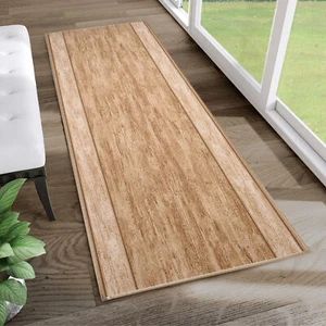 Anti Rutsch Teppich Läufer Meterware Kurzflor Braun Beige Rutschfest Modern - Bild 1 von 9