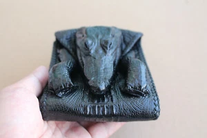 Black Genuine Croc Leather  Men's Bifold Wallet - Picture 1 of 5