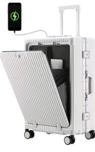 24 Inch Checked Luggage with Front Pocket, Versatile Aluminum Frame,USB Charging - Picture 1 of 8