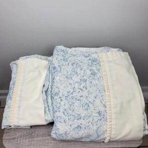 Vintage Jessica McClintock Blue Floral Jolette King Flat Sheet King Pillowcases - Picture 1 of 7