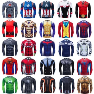 Men Superhero T-Shirts 3D Base Layer Tee Compression Gym Jersey Tight Tops Long - Picture 1 of 27