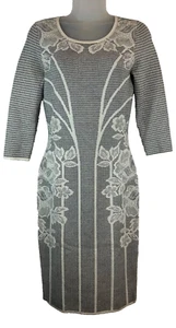Vestido ceñido al cuerpo floral suave KAREN MILLEN 2 LS cremallera trasera elástico negro blanco A55 - Imagen 1 de 8