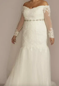 UK24/26 US22W Vestido de Novia David Manga Larga Encaje y Tul Trompeta Novia - Imagen 1 de 19