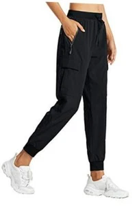 Women's Cargo Joggers Lightweight Quick Dry Hiking Pants Athletic Large Black - Picture 1 of 7
