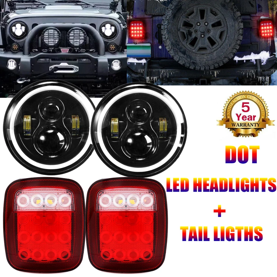 Para Jeep Wrangler TJ 97-17 4 piezas Faros LED Hi-Lo DRL Beam + Kit de luces traseras Foto 1 de 4
