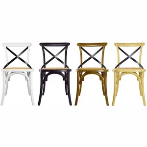 Cross Back Dining Chair Solid Wood Armless Rattan Seat - Picture 1 of 26