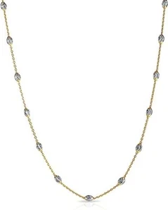 18k Gold Plated 925 Sterling Silver 3MM Diamond Cut Station Oval Moon Necklace - Picture 1 of 4