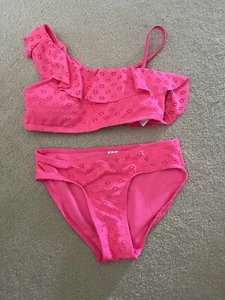 New Without Tags Justice Girls Eyelet Bikini SET 2 pc Hot Pink Swimsuit - Picture 1 of 4