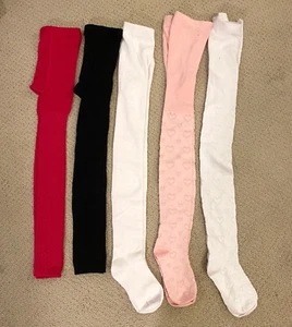 NEW Lot of 5 pairs H&M GIRLS TIGHTS PINK WHITE BLACK SIZE US 8-10 134-140cm - Picture 1 of 10