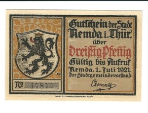 Notgeld - Remda - 30 Pfennig - 1921 - Büttenpapier - Bild: Das alte Remda - Picture 1 of 2