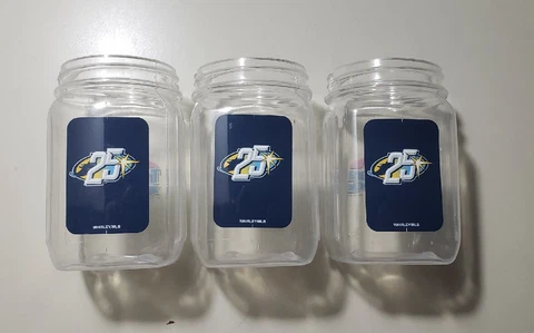 (3) Tampa Bay Rays 25th Anniversary plastic Mason Jar glass Cup Tropicana field Cover