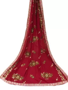 Georgette Dupatta Scarf Vintage Indian Embroidered Long Stole For Woman LD7118 - Picture 1 of 7