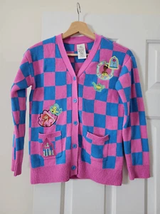 Girls Disney Princess Blue And Pink Checkered Sweater Cardigan Size 9/10 - Picture 1 of 9