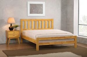 NATURAL OAK BED 3FT SINGLE 4FT 4FT6 DOUBLE 5FT KING KEMPTON MEMORY FOAM MATTRESS - Picture 1 of 5