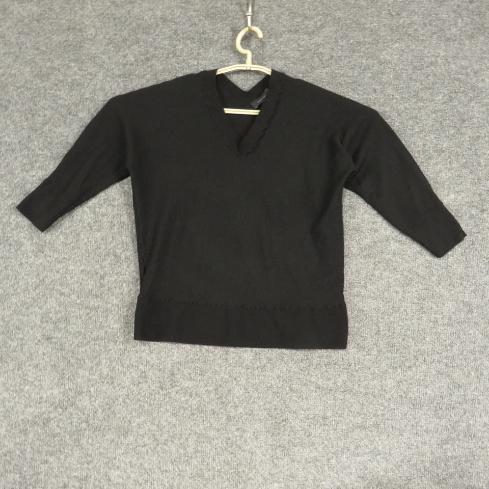 Suéter Ann Taylor feminino extra grande preto manga 3/4 gola V pulôver malha - Imagem 1 de 4