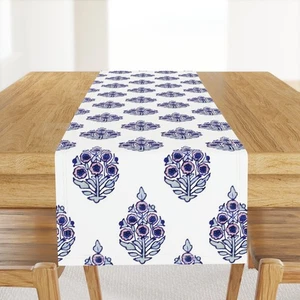 Midnight Blue Floral Block Print Floral Blue Floral Indian Printed Table Runner - Picture 1 of 5