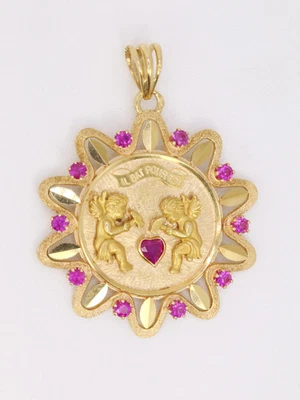 Pendentif or jaune rubis "Il bat pour toi" grand modèle - Photo 1/4