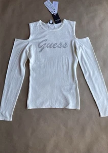 Guess Women’s Cold Shoulder white Rhinestone Long-Sleeve Top Size Small - Picture 1 of 9