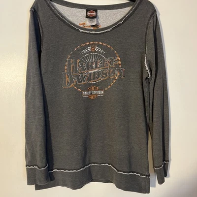 Harley-Davidson Frayed Hem Lines Sweatshirt Women’s Large - Image 1 of 3