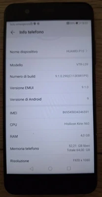 HUAWEI P10 VTR-L09 GRAPHITE BLACK SBLOCCATO - Immagine 1 di 3