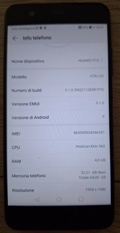 HUAWEI P10 VTR-L09 GRAPHITE BLACK SBLOCCATO - Immagine 1 di 3