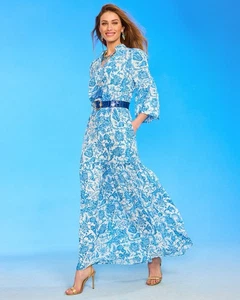 Maxi Vestido Nicoblu Waverly Azul Blanco Floral Boho Talla M Viscosa Bolsillos Fluidos - Imagen 1 de 14