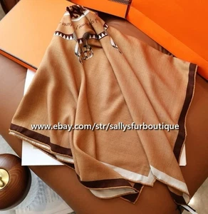 Sallys 70% Cashmere & 30% Silk Wrap Scarf Double Face Badge Print Shawl 43" - Picture 1 of 19