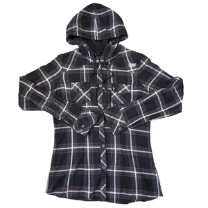 FOX Hooded Flannel Shirt Womens Size M Plaid Long Sleeve Skater Y2k 2000s Punk - Picture 1 of 6