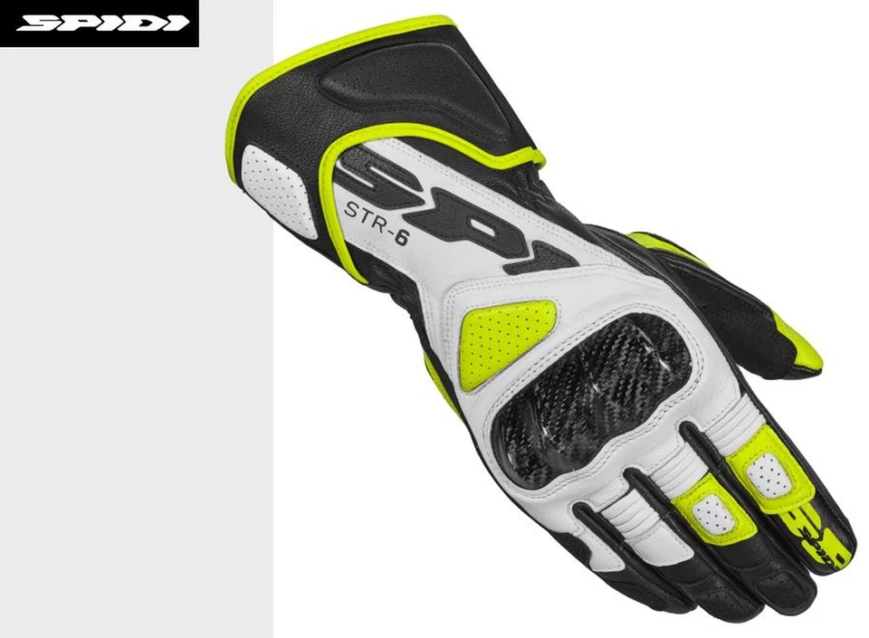 Motorcycle Gloves Leather Spidi STR-6 With Knuckles Carbon Black/Yellow Fluo - Image 1 of 1
