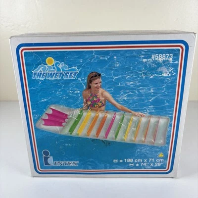 Vintage Intex Wet Set 2000 Deluxe Pillow Lounge 74" x 28” Neon Stripes NIB - Image 1 of 4